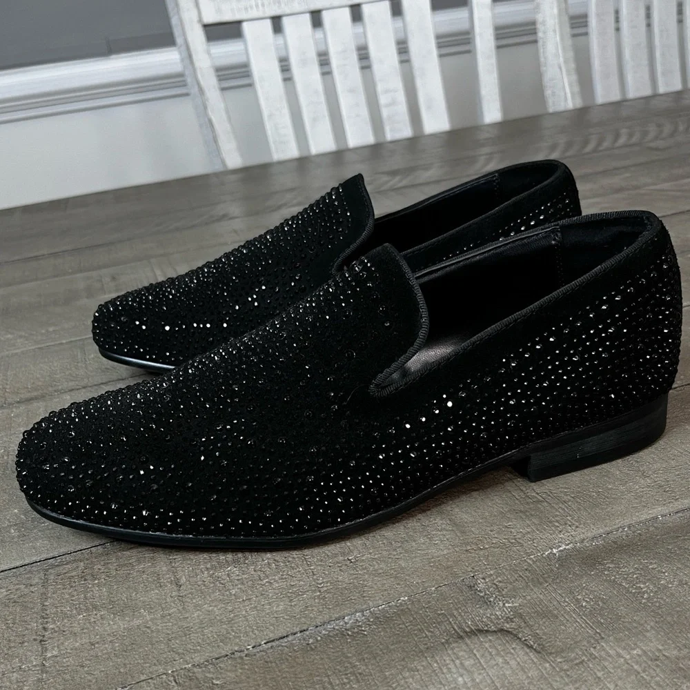 Moretti Black Label Studded Rhinestone Loafers Sz‎ 9.5  EEE